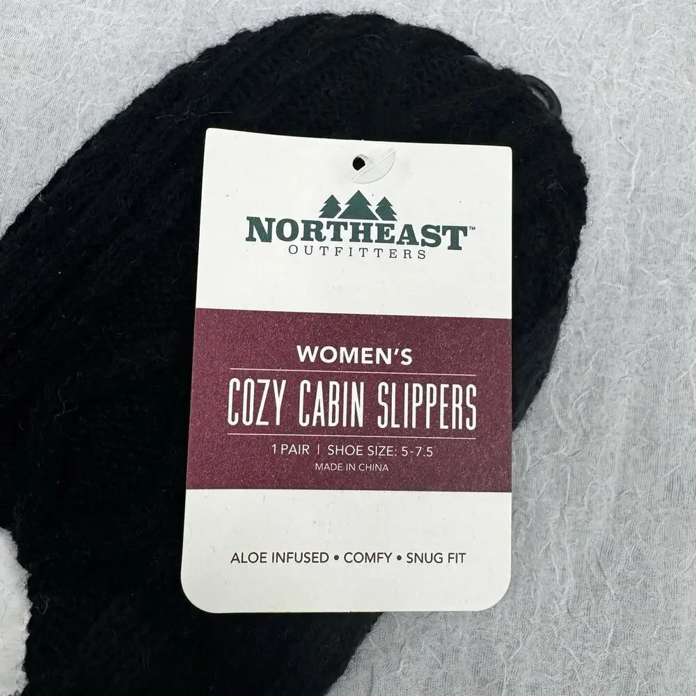 Northeast Outfitters Cozy Cabin Women's Diamond Knit Slippers S/M Black